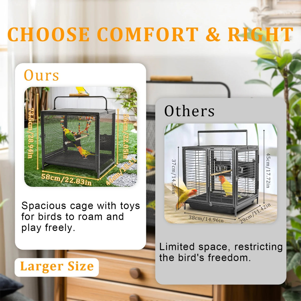 Wrought Iron Standing Bird Cage With Swing Perches And Tray