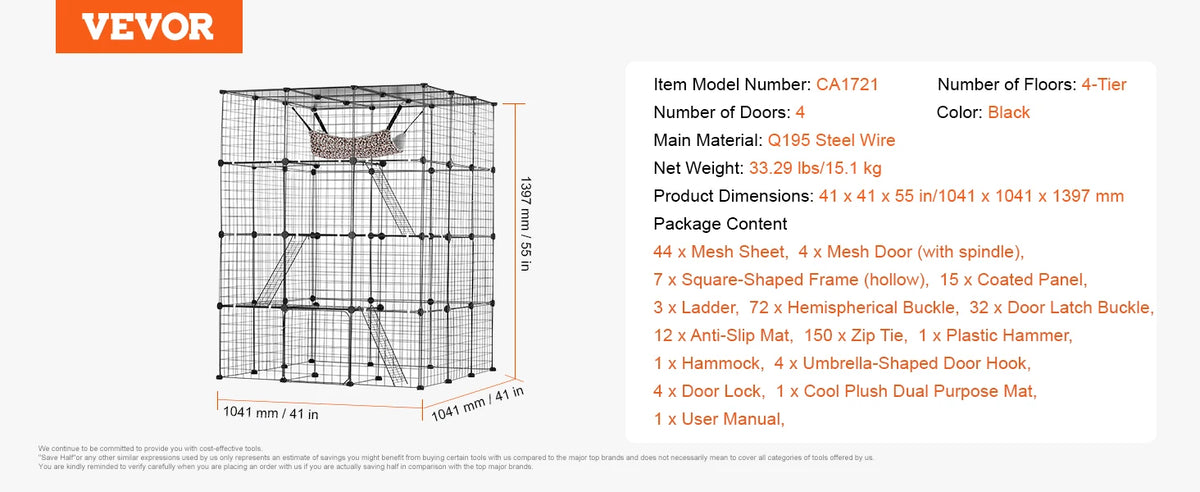SucceBuy Stainless Steel Cat Villa With Hammock And Ramp