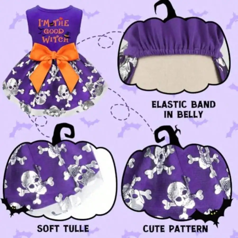 Funny Witch Dog Halloween Costume Dress With Bow For Pets