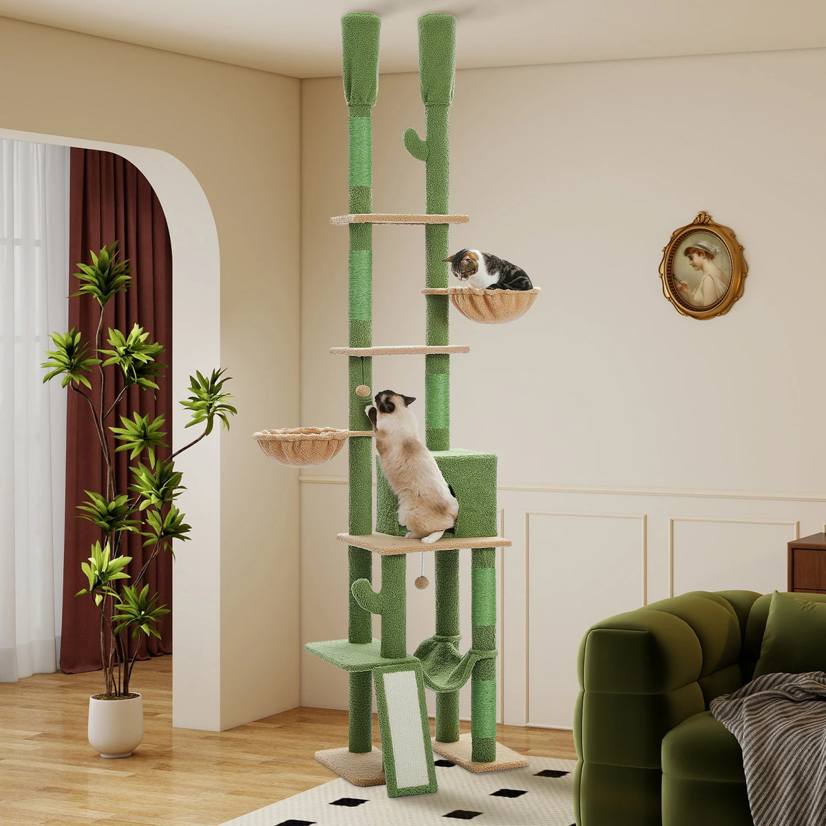 PEQULTI Cat Tower With Sisal Scratching Post And Hammock