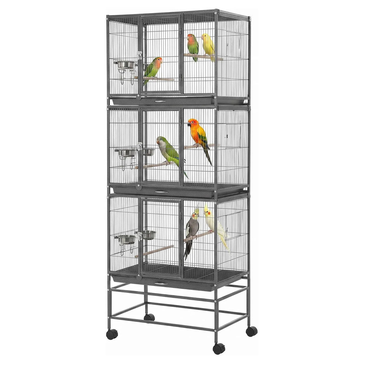 HiMiss Heavy Duty Divider Bird Cage with Steel Trays