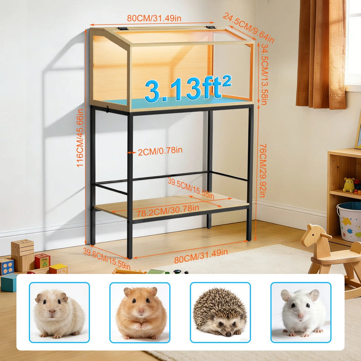 Chewproof Wooden Hamster Habitat Featuring Tempered Glass And Led Lighting