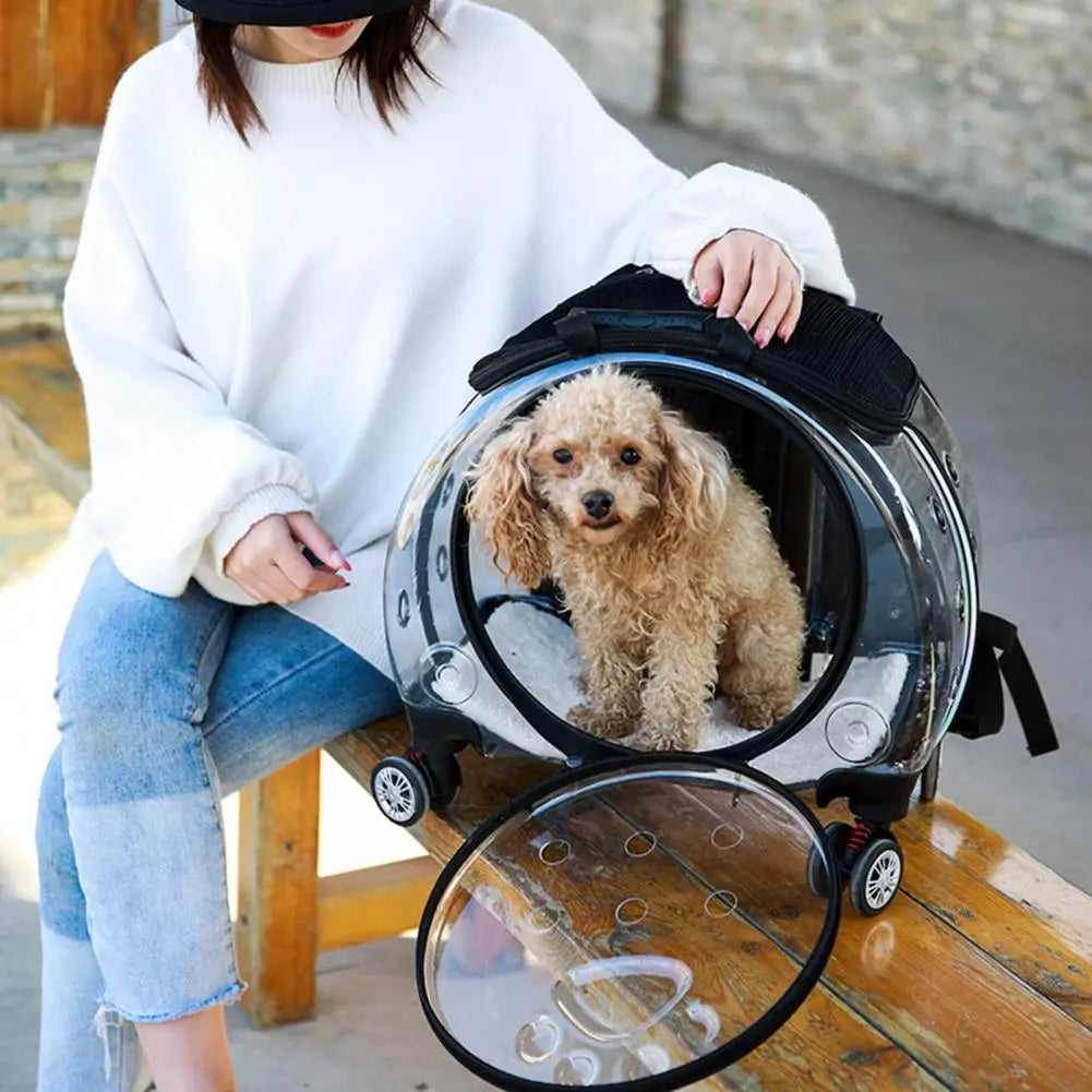 Portable Pet Carrier Backpack With Clear Ventilation And Silent Wheels