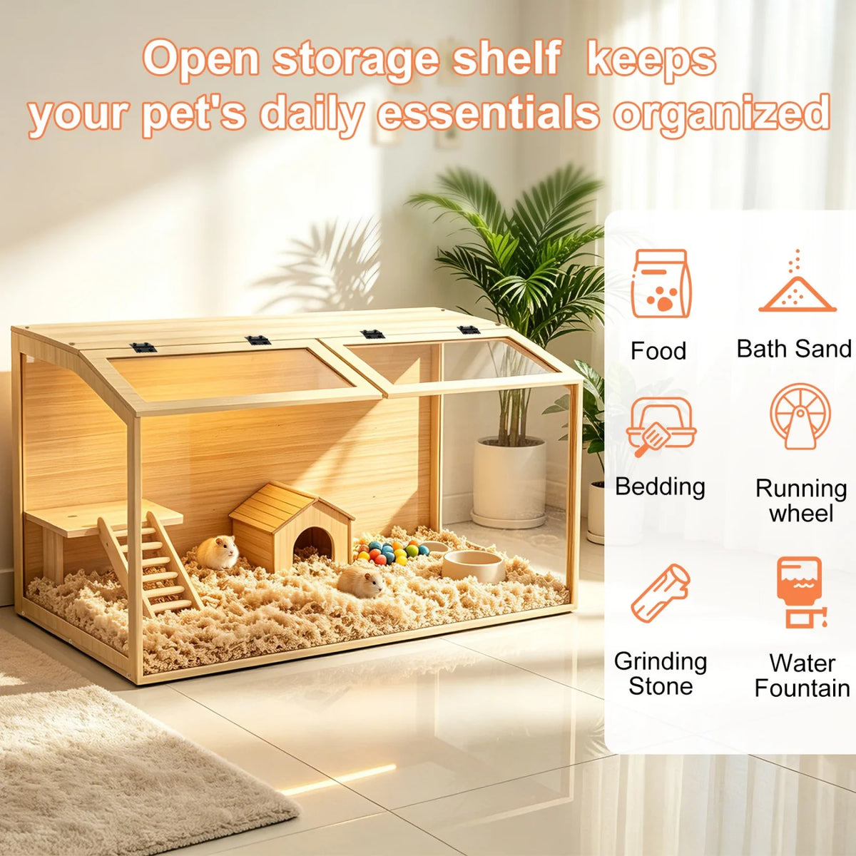 Wooden Hamster Cage With Tempered Glass Panels For Guinea Pigs