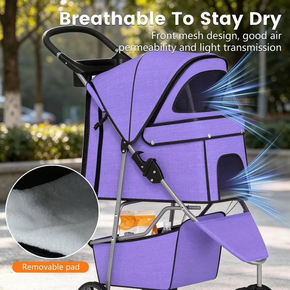 Pet Stroller Carrier For Dogs And Cats With Waterproof Mesh