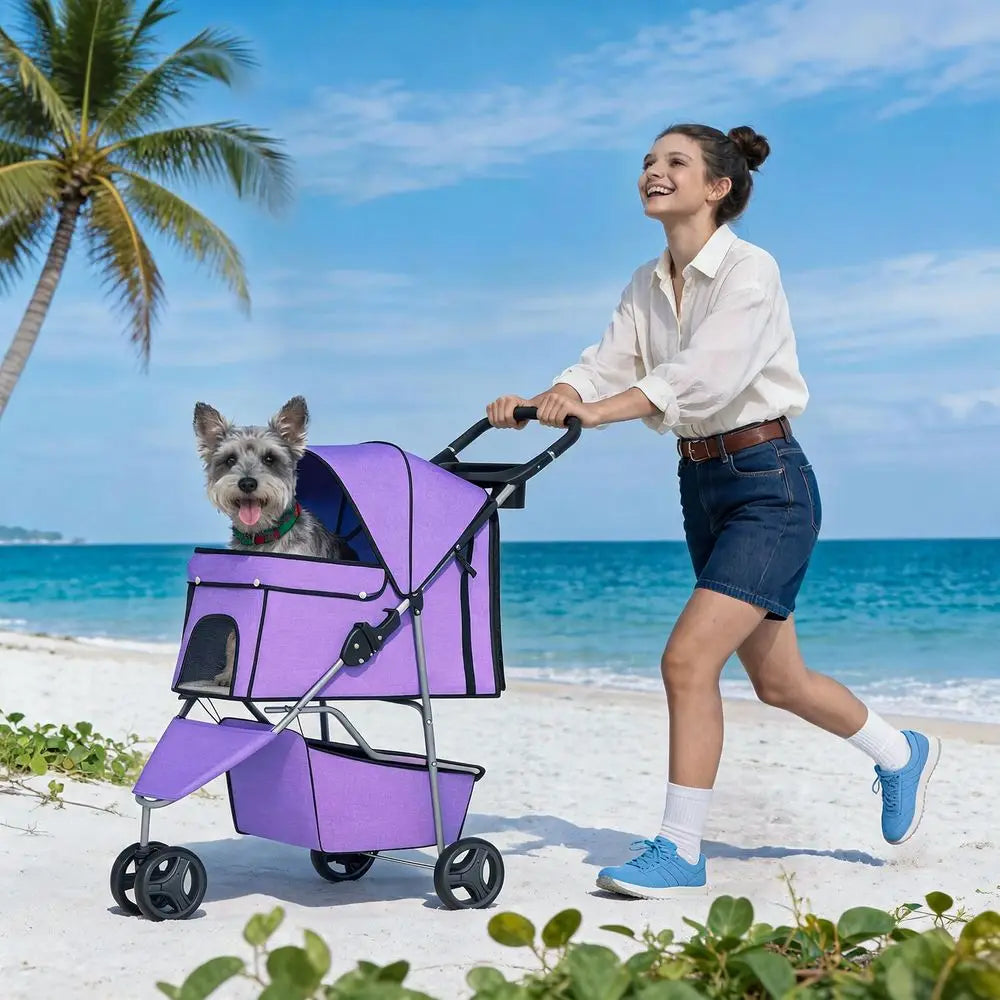 Pet Stroller Carrier For Dogs And Cats With Waterproof Mesh