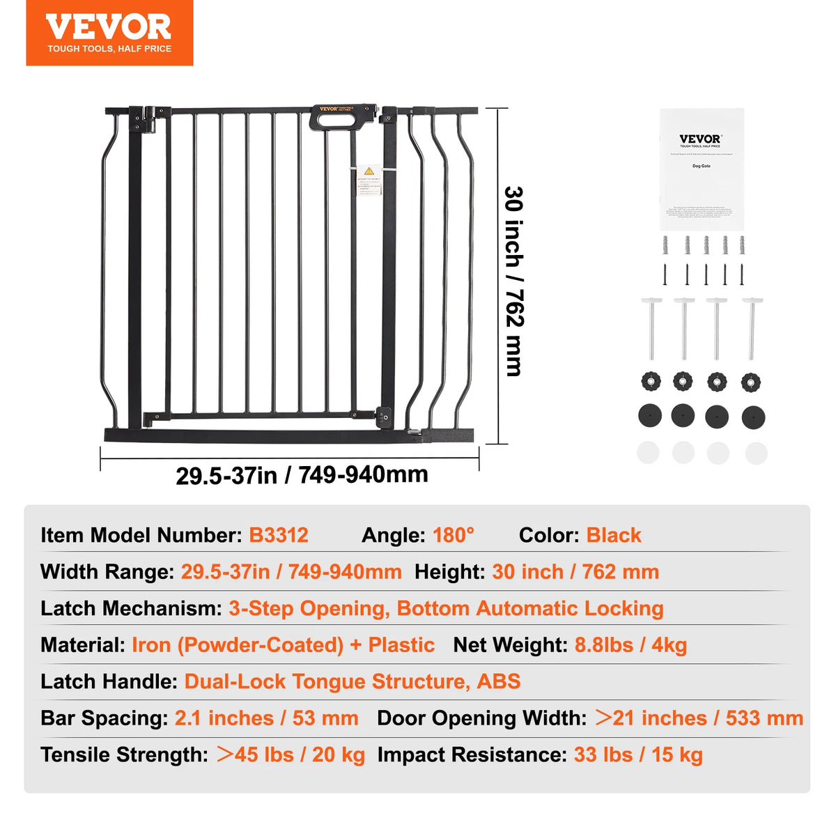 SucceBuy Stainless Steel Pressure Mount Baby Pet Security Gate