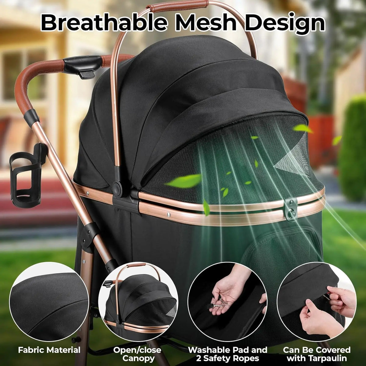 Foldable Three In One Pet Stroller With Carrier Storage Basket