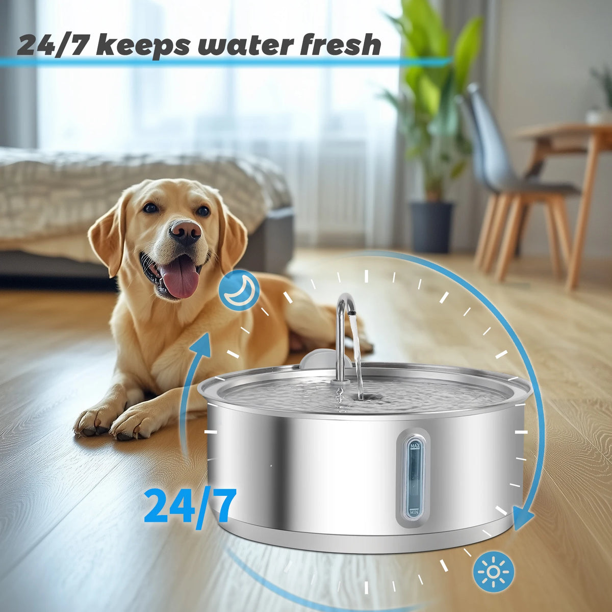 Stainless Steel Water Fountain With Filter For Cats And Dogs