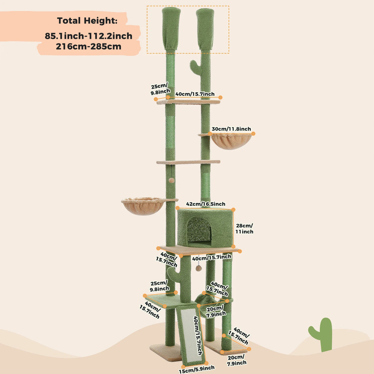 PEQULTI Cat Tower With Sisal Scratching Post And Hammock