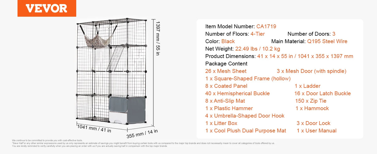 SucceBuy Stainless Steel Cat Villa With Hammock And Ramp