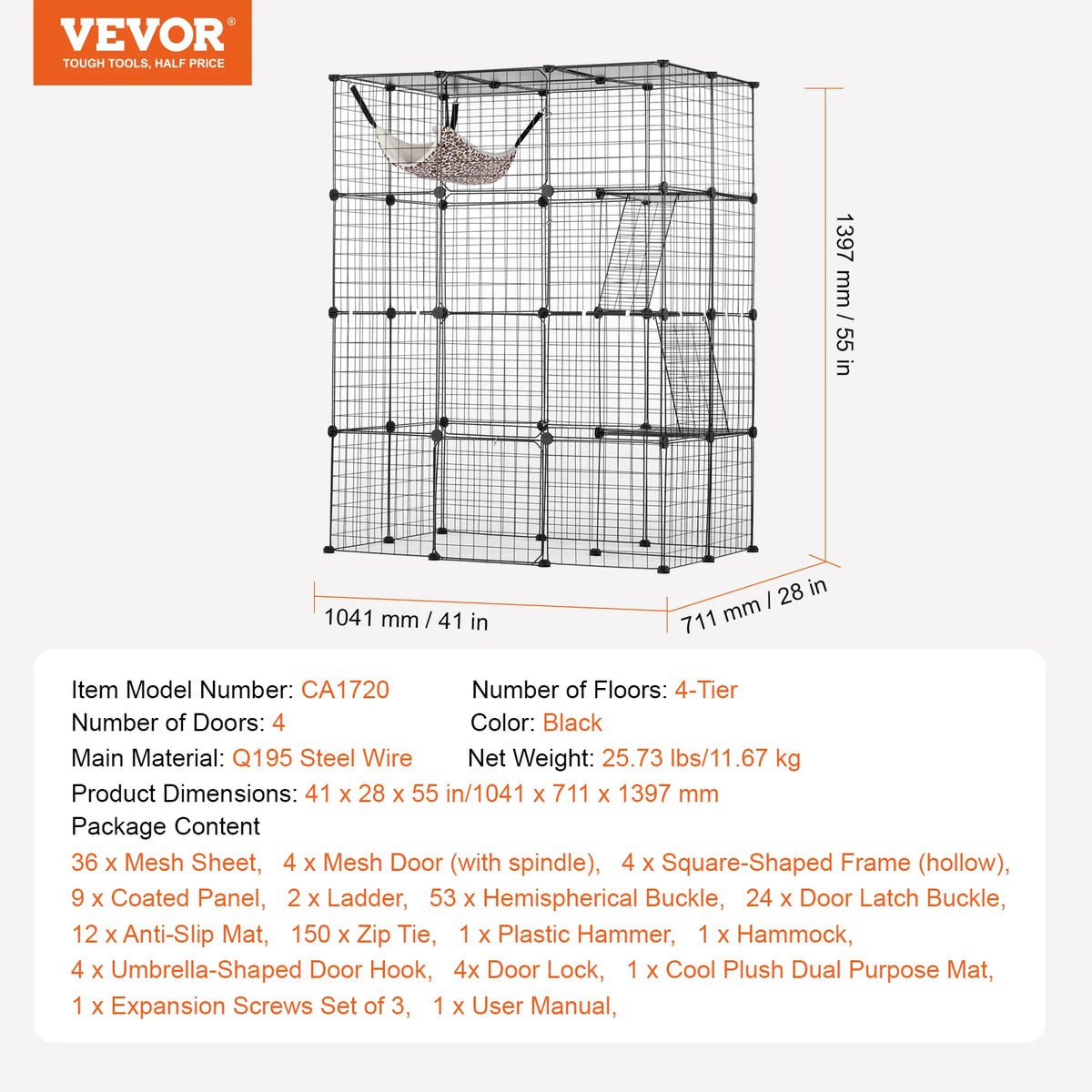 SucceBuy Stainless Steel Cat Villa With Hammock And Ramp