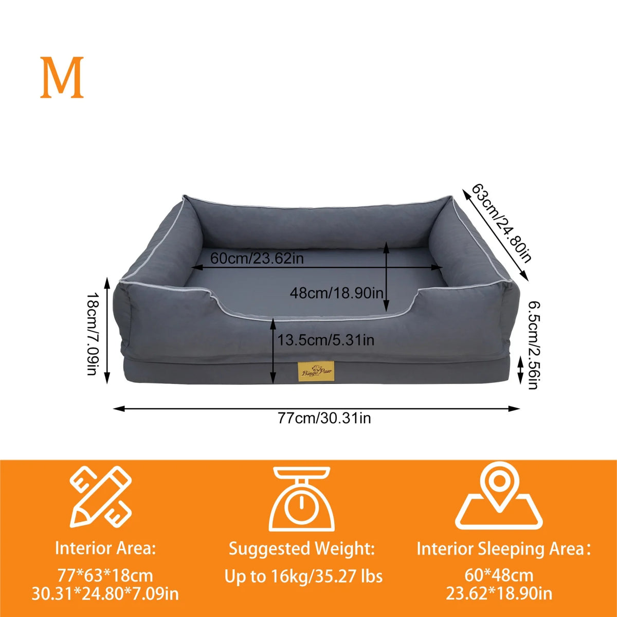 Bingopaw Orthopedic Dog Bed With Removable Foam Base Cover