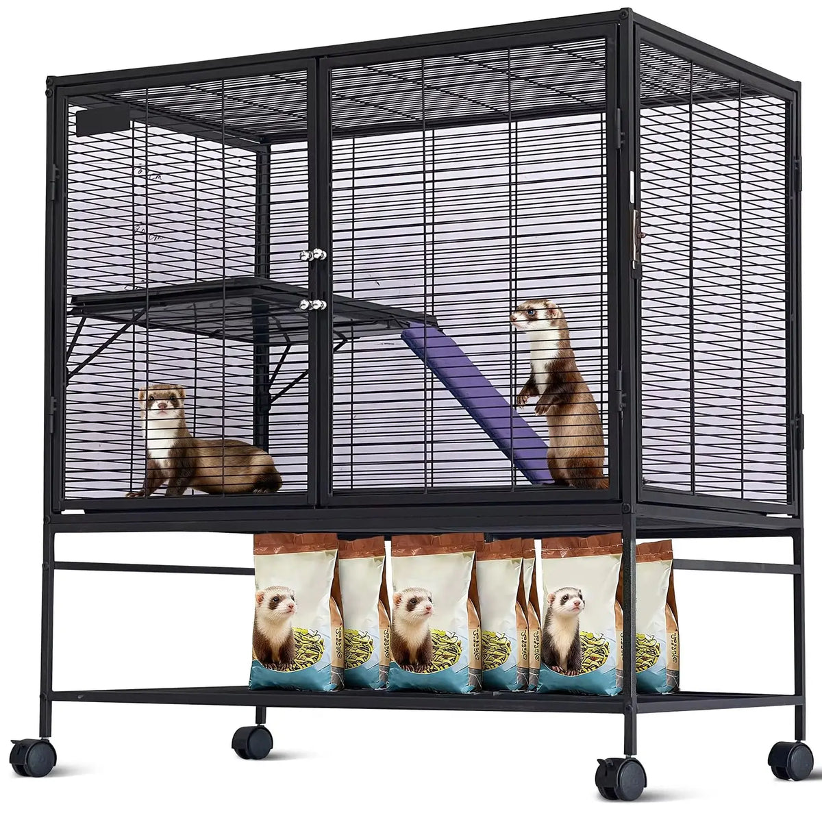 HiMISS Metal Small Animal Cage With Removable Ramp And Tray