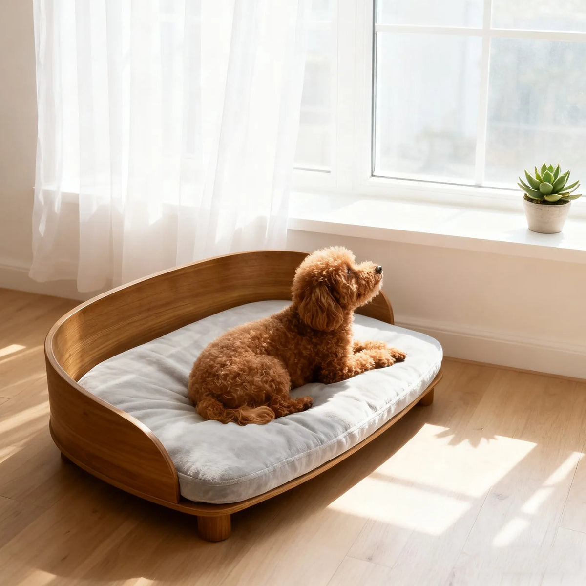Borwart Elevated Eucalyptus Wood Pet Sofa Dog Bed With Cushion