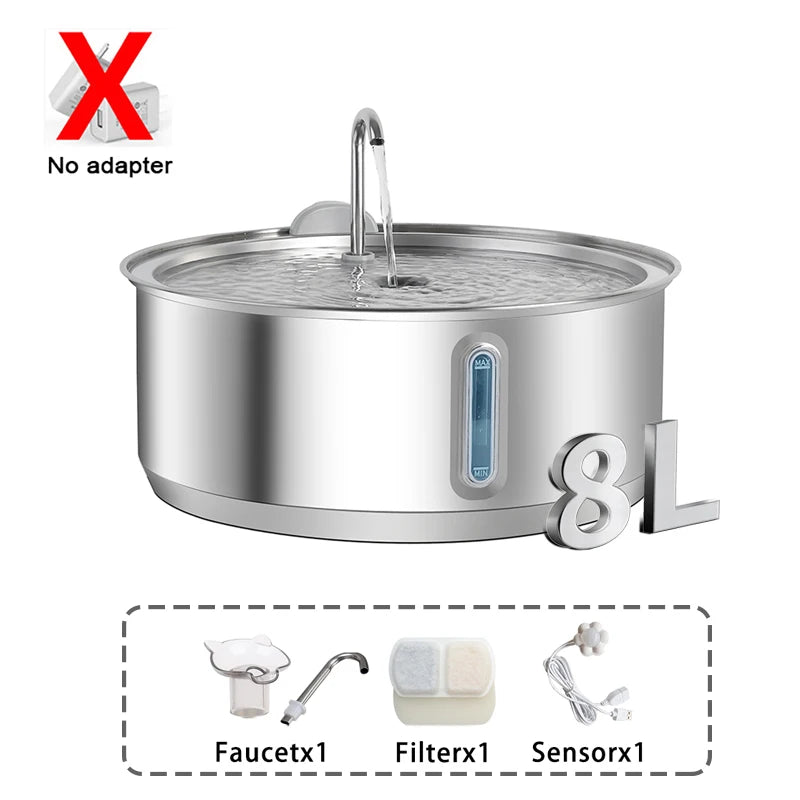 Stainless Steel Water Fountain With Filter For Cats And Dogs