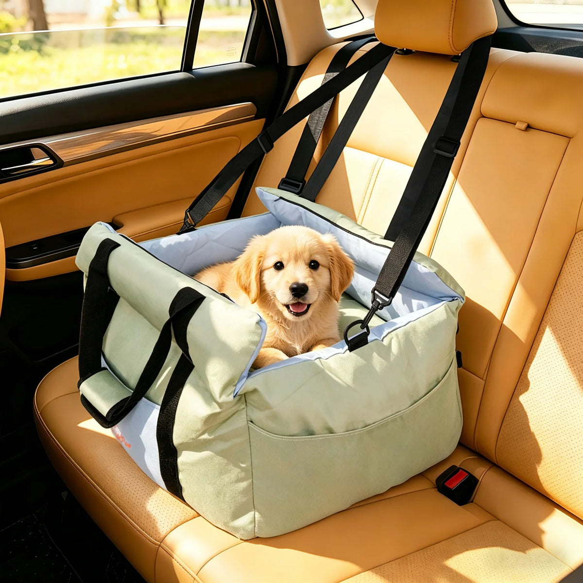 Pet Car Seat Carrier With Safety Belt And Storage Pocket
