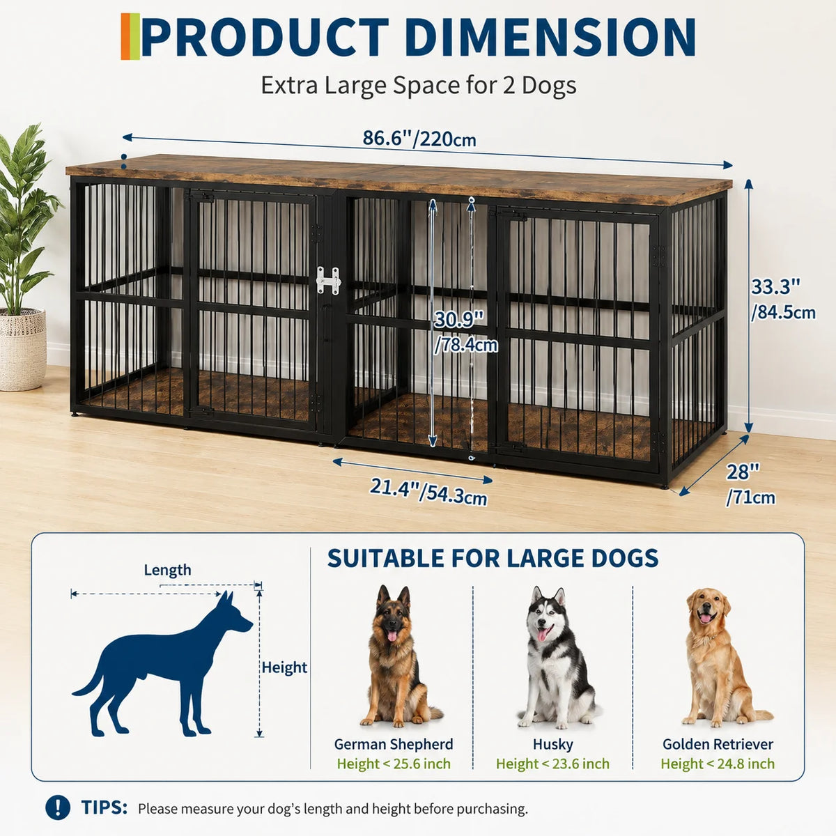 Heavy Duty Wooden Double Dog Crate Furniture Storage Cabinet