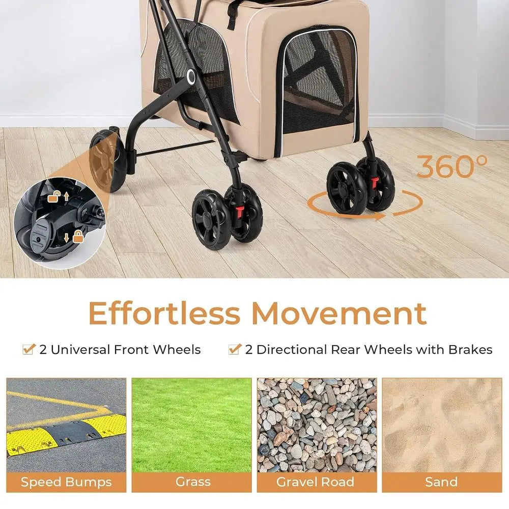 Double Pet Stroller With Detachable Carriers And Lockable Wheels