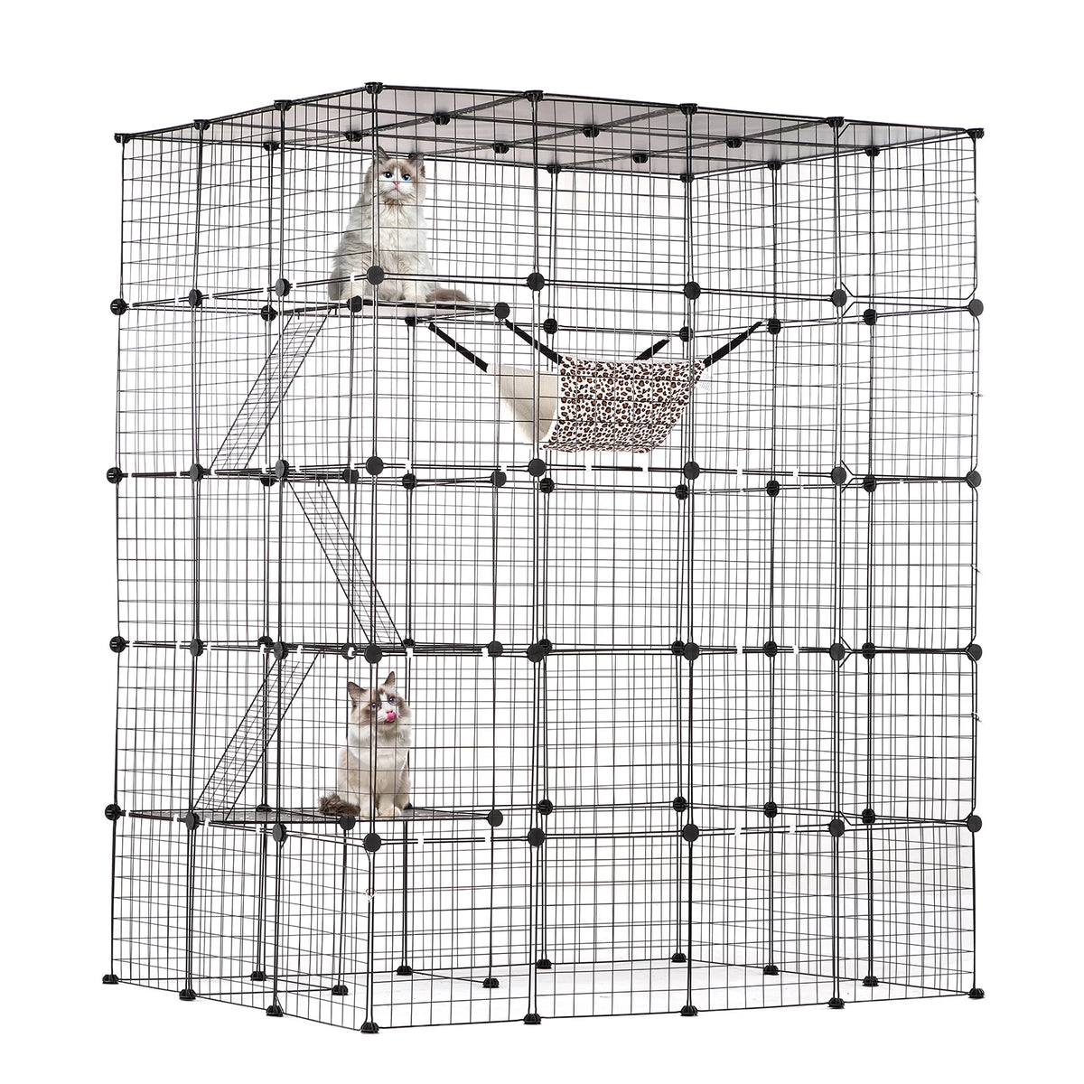 SucceBuy Stainless Steel Cat Villa With Hammock And Ramp