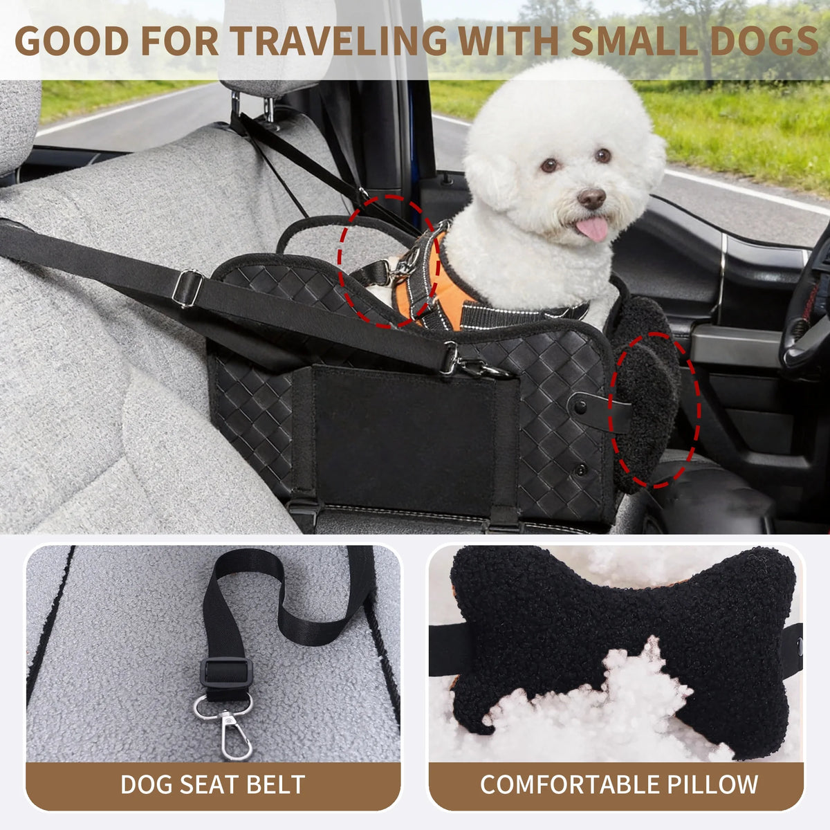 Pet Car Booster Seat For Small Dogs With Safety Leash