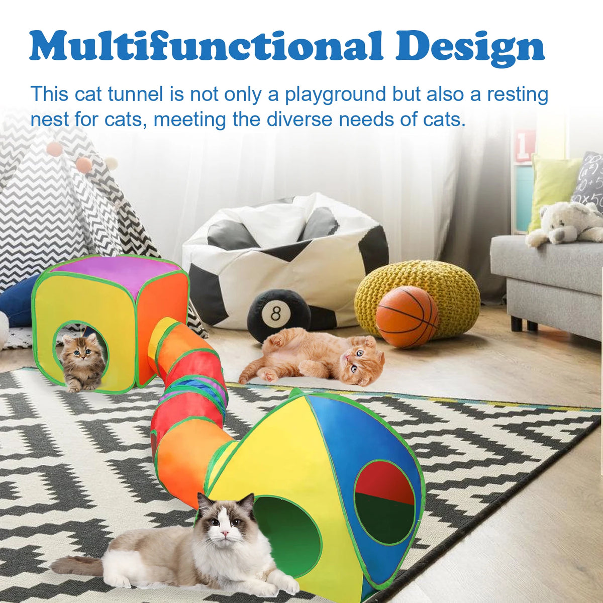 Collapsible Cat Tunnel And Cube Playhouse With Interactive Peek Holes