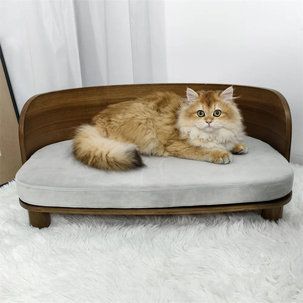 Borwart Elevated Eucalyptus Wood Pet Sofa Dog Bed With Cushion