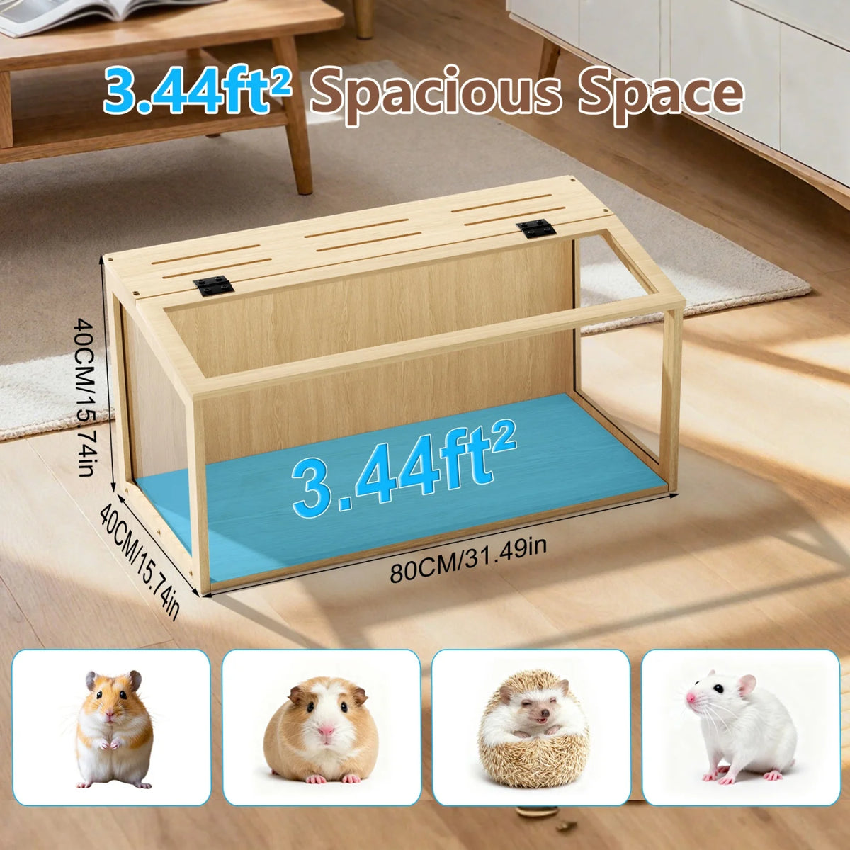 Chewproof Wooden Hamster Habitat Featuring Tempered Glass And Led Lighting
