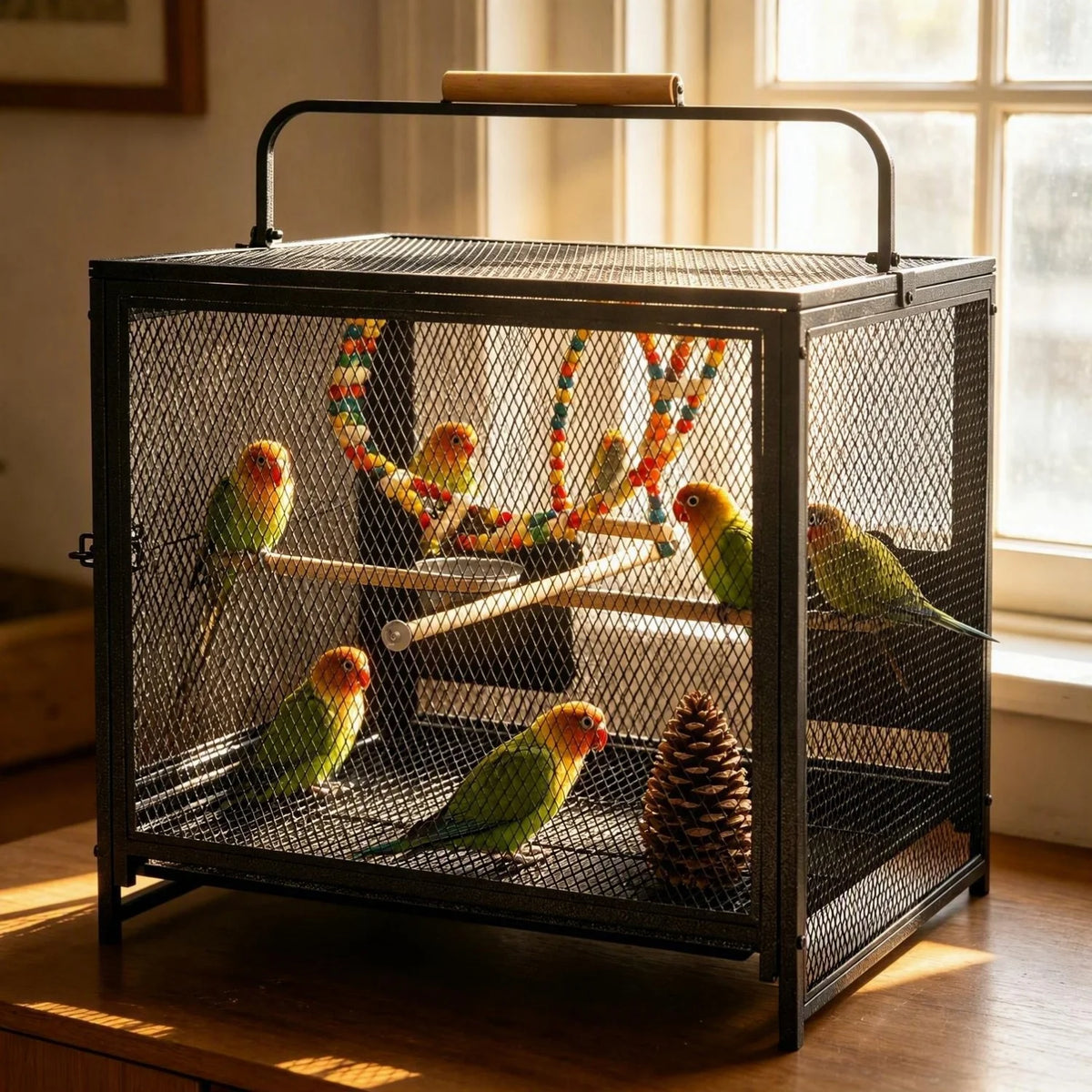 Wrought Iron Standing Bird Cage With Swing Perches And Tray