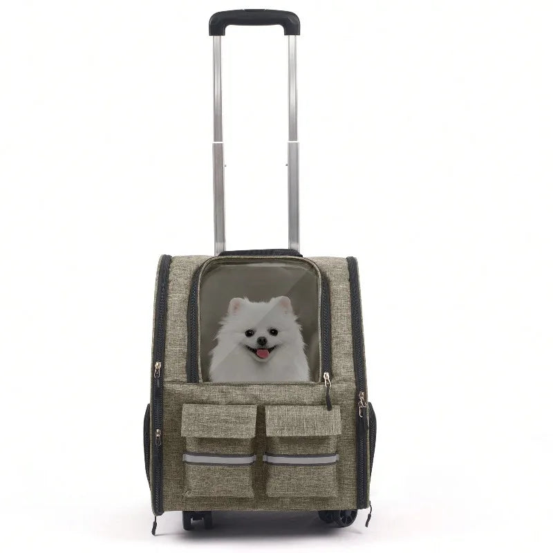 2 In 1 Rolling Pet Carrier With Telescoping Handle