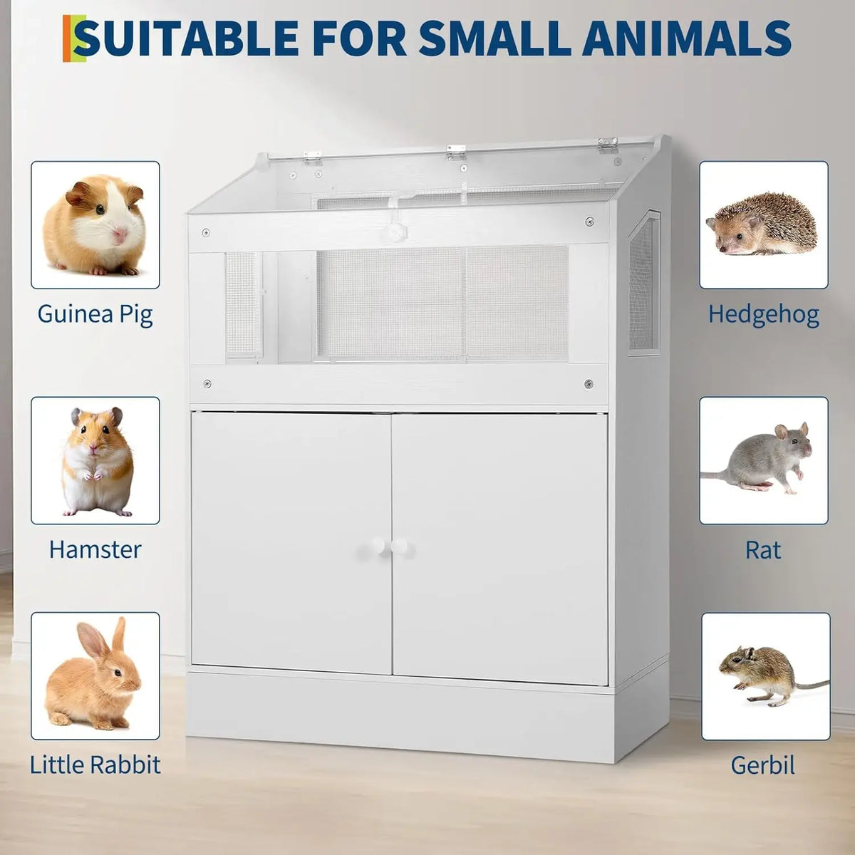 HiMISS Ventilated Acrylic Small Pet Cage With Storage Cabinet
