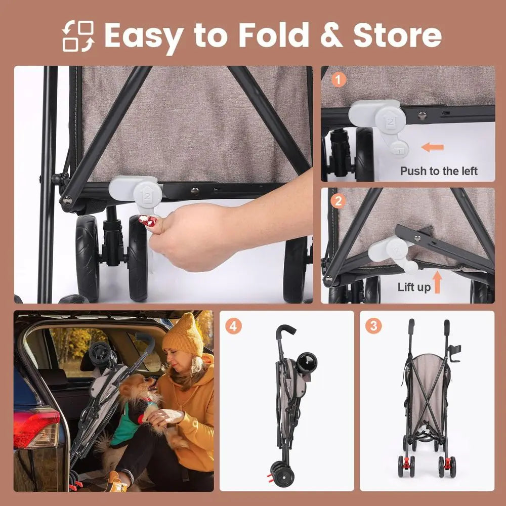 Foldable Travel Pet Stroller For Small Dogs And Cats