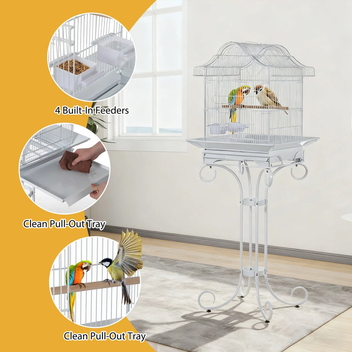 HiMISS Heavy Duty Wrought Iron Bird Cage With Stand