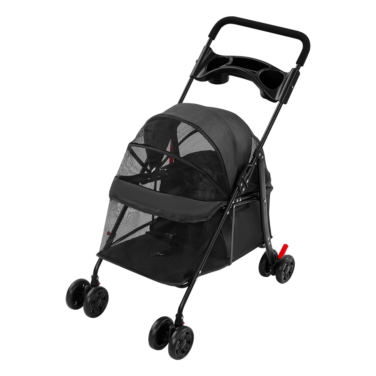 Foldable Pet Travel Stroller With Water Cup Holder And Foam Handle
