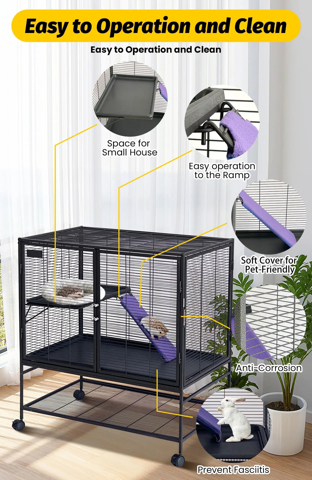 HiMISS Metal Small Animal Cage With Removable Ramp And Tray