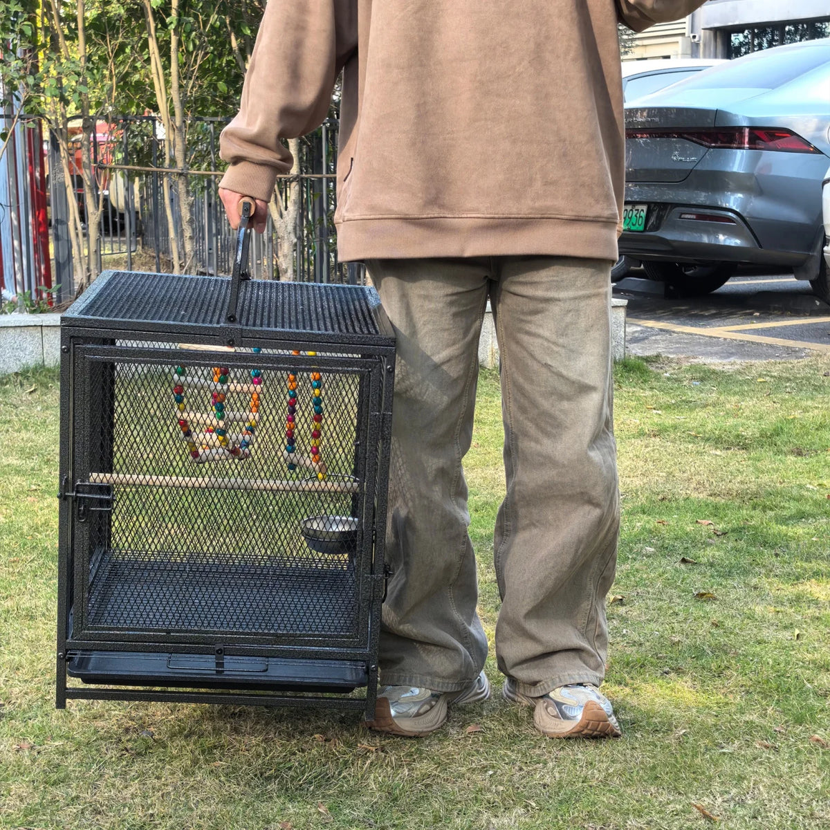 Wrought Iron Standing Bird Cage With Swing Perches And Tray