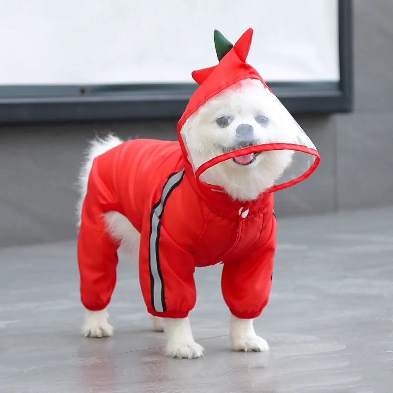 Waterproof Cartoon Puppy Raincoat with Reflective Hood for Pets