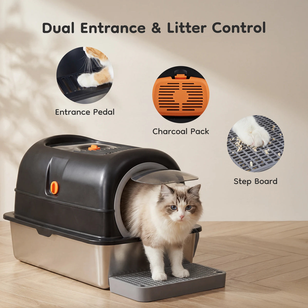 Fully Enclosed Stainless Steel Cat Litter Box For Big Cats