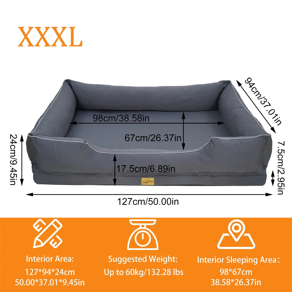 Bingopaw Orthopedic Dog Bed With Removable Foam Base Cover