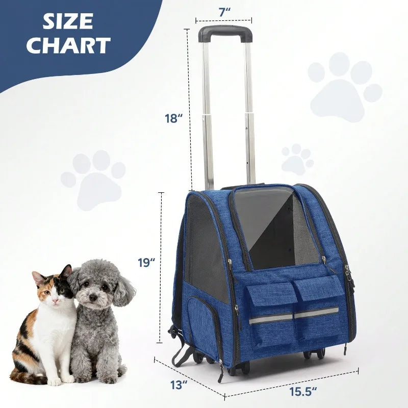 2 In 1 Rolling Pet Carrier With Telescoping Handle