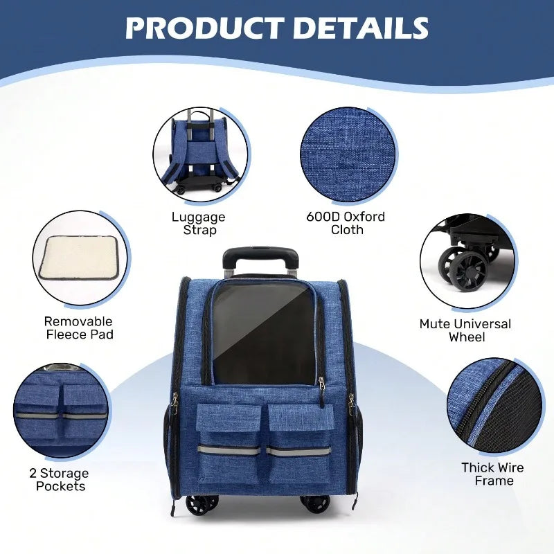 2 In 1 Rolling Pet Carrier With Telescoping Handle