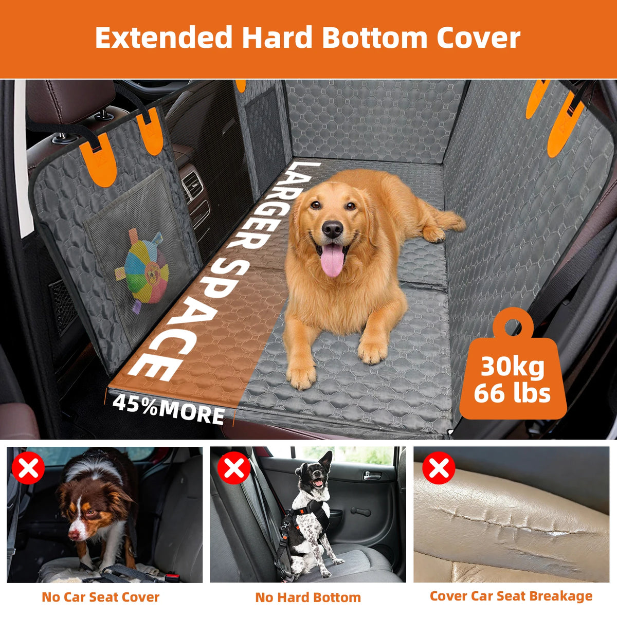 Waterproof Hard Bottom Dog Car Seat Cover Back Seat Extender