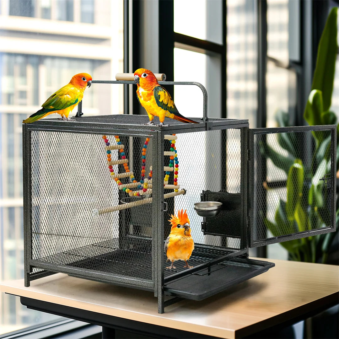Portable Metal Bird Cage Playpen With Hammock Swing And Perches