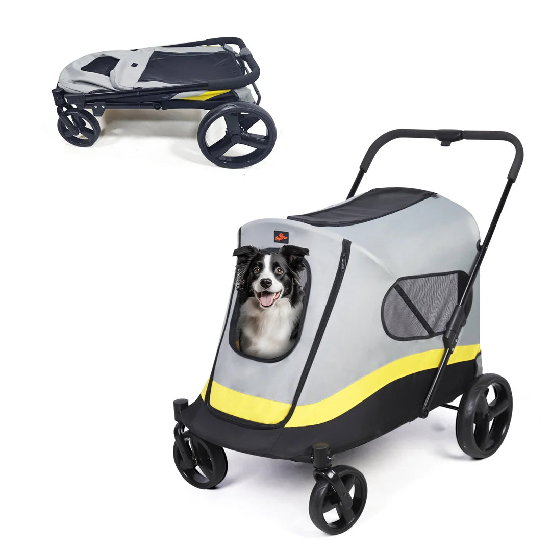 BingoPaw Foldable Dog Stroller for Small Dogs, Pet Travel Stroller with 4 Heavy-Duty Universal Wheels & Rainproof Cover