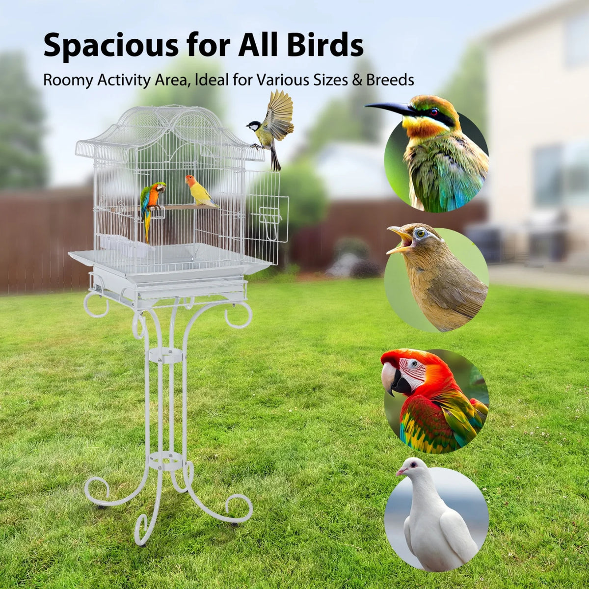 HiMISS Heavy Duty Wrought Iron Bird Cage With Stand