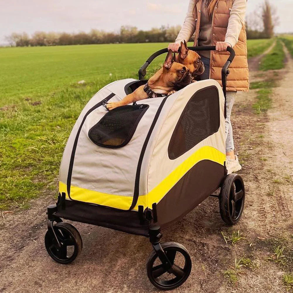 Foldable Dog Stroller Cart With 4 Wheel Swivel Travel Wagon