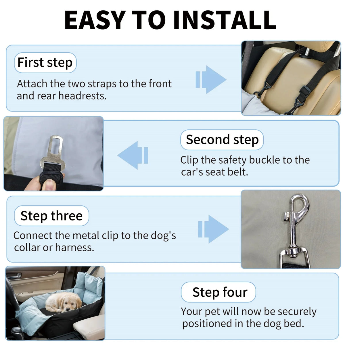 Pet Car Seat Carrier With Safety Belt And Storage Pocket