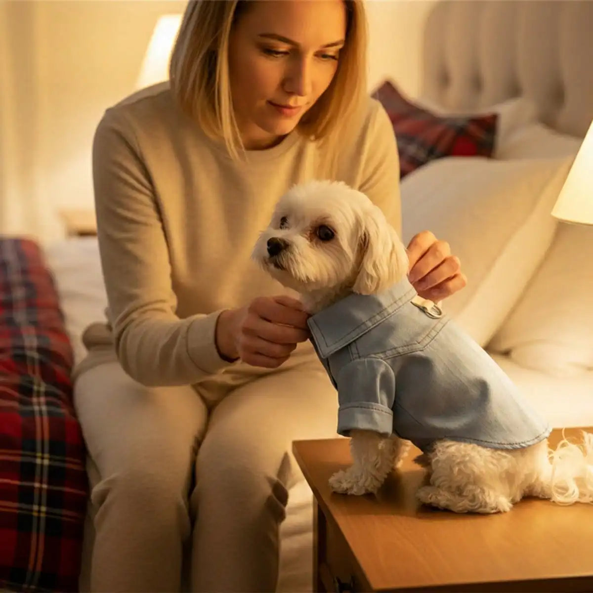 Dog Denim Shirt With D Ring Button Up Pet Clothing for Dogs