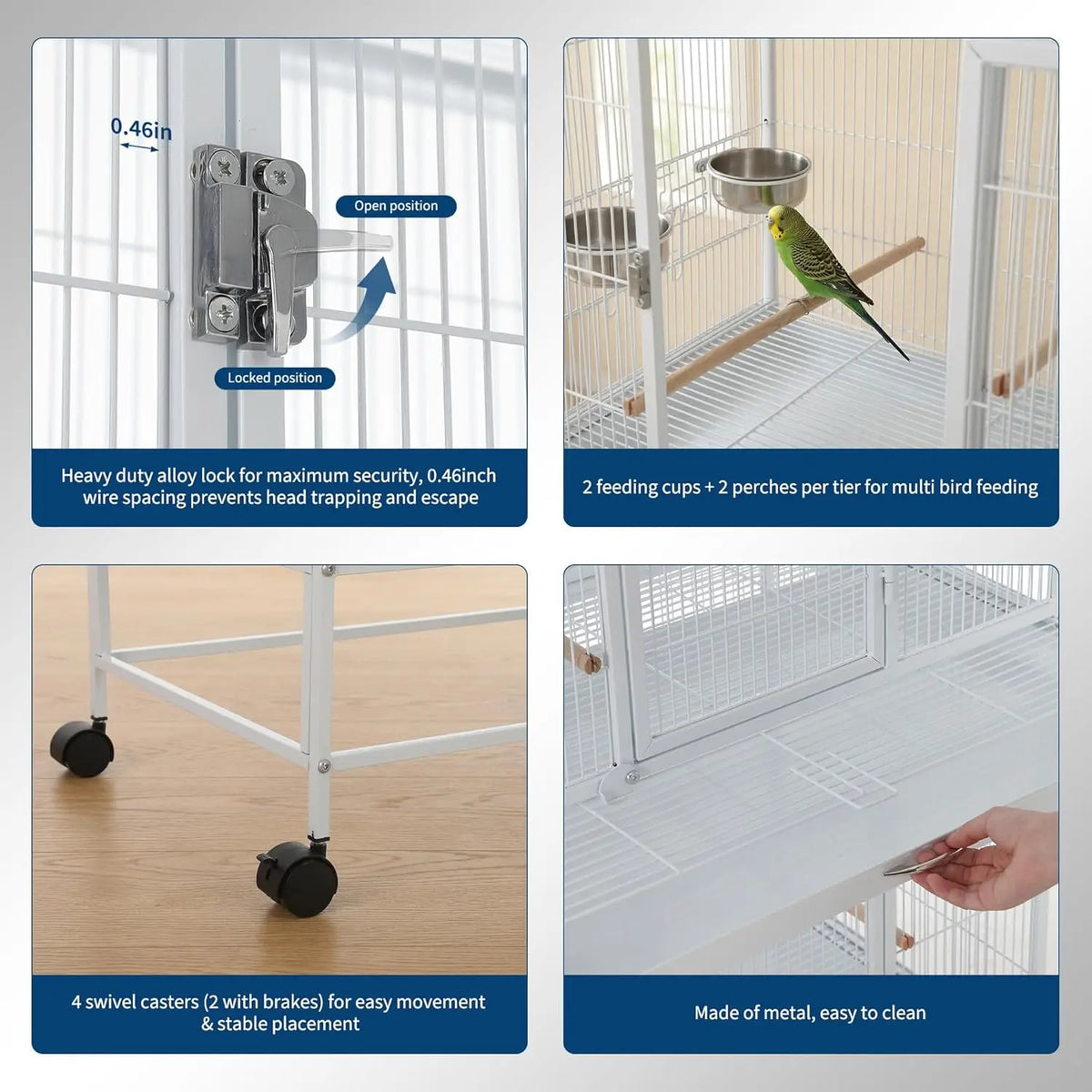 HiMiss Heavy Duty Divider Bird Cage with Steel Trays