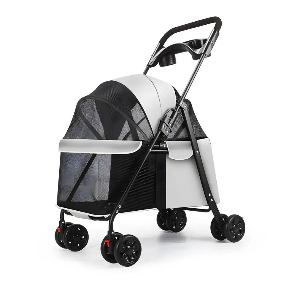 Folding Pet Stroller With Four Wheels And Visible Window